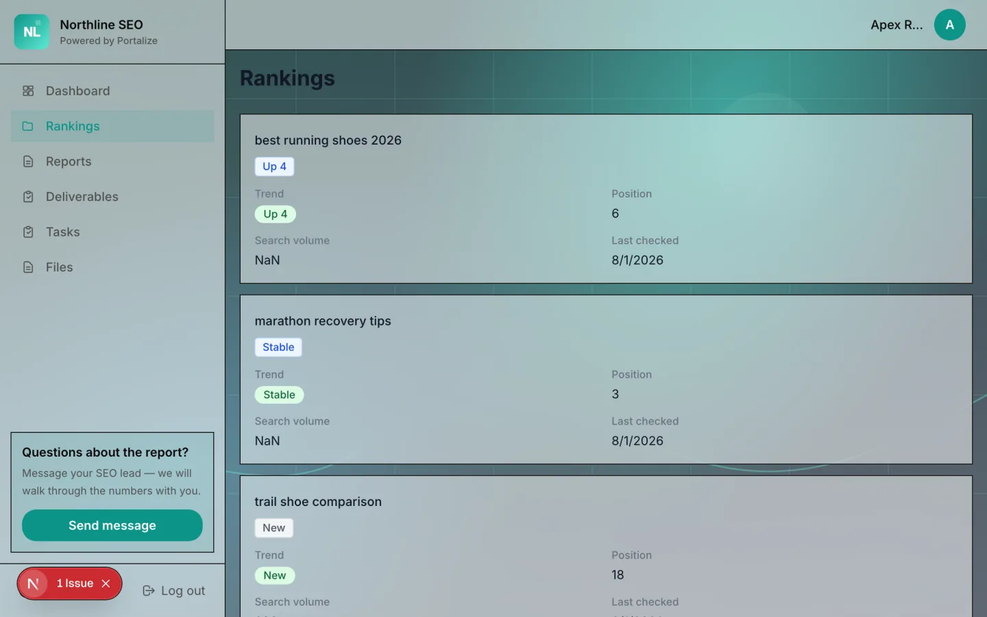 SEO Reporting Portal client portal preview