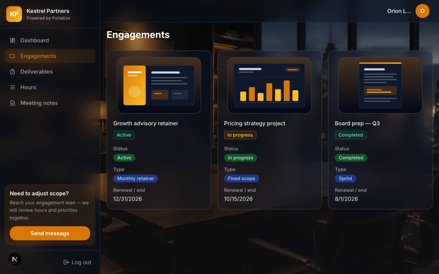 Consulting & Retainer Portal client portal preview