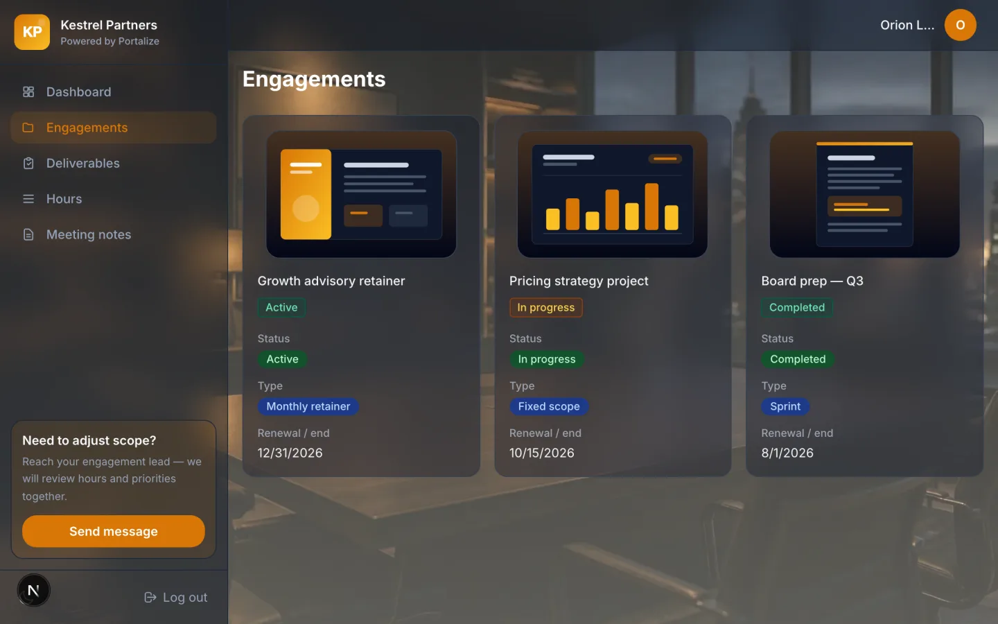 Consulting & Retainer Portal client portal preview