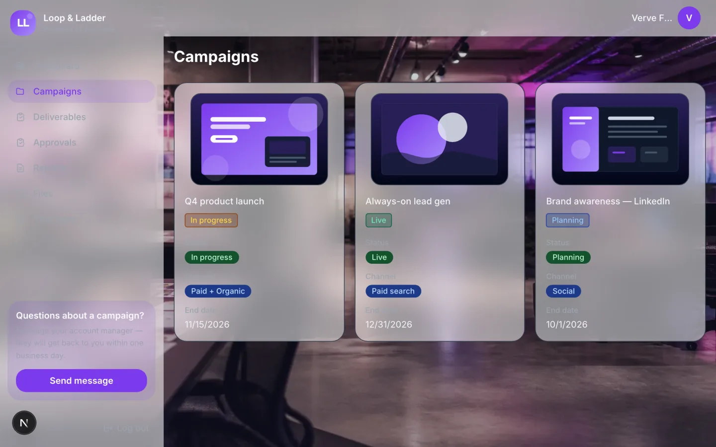 Marketing Agency Portal client portal preview
