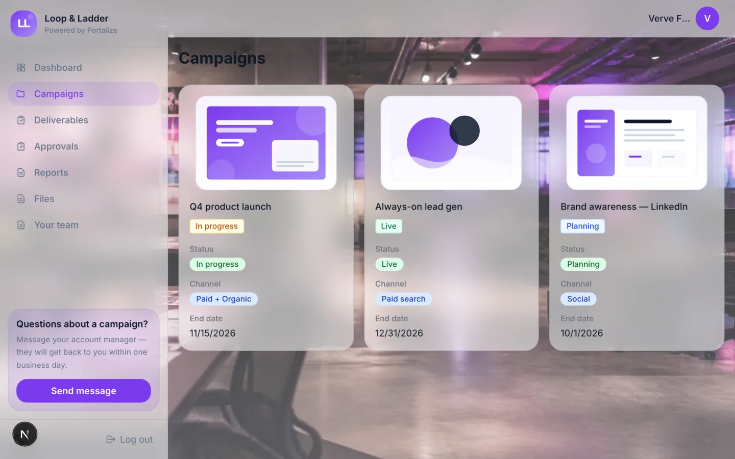 Marketing Agency Portal client portal preview
