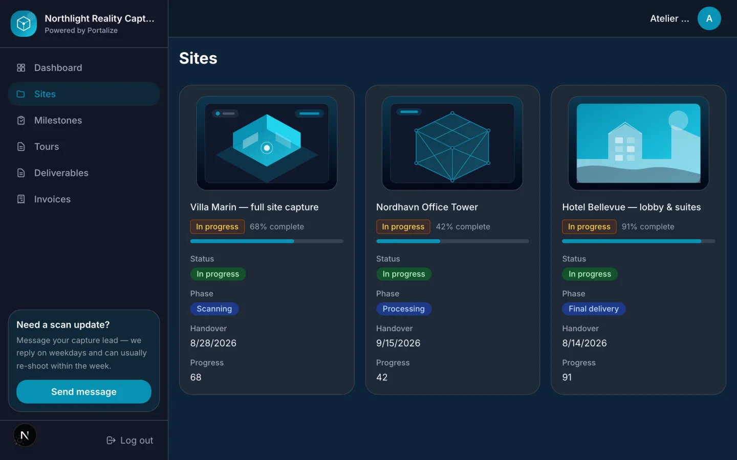 Reality Capture Studio client portal preview
