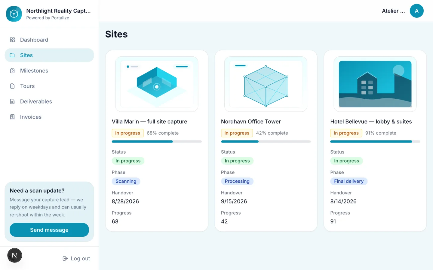 Reality Capture Studio client portal preview